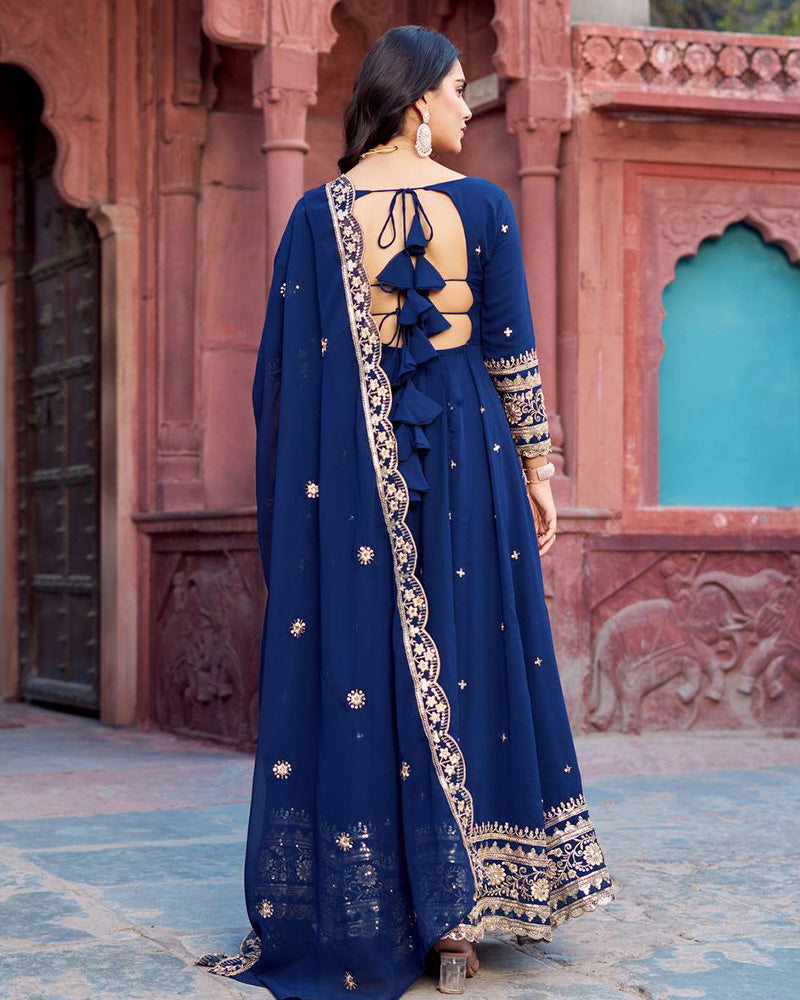 Ethnic Blue Color Georgette Sequence Embroidered Gown