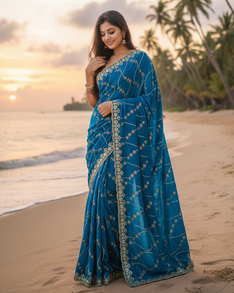 Purple Color Space Silk Embroidered Saree