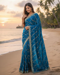 Purple Color Space Silk Embroidered Saree