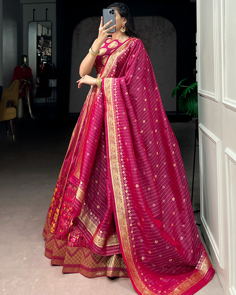 Rani Pink Color Banarasi Silk Zari Weaving Lehenga Choli