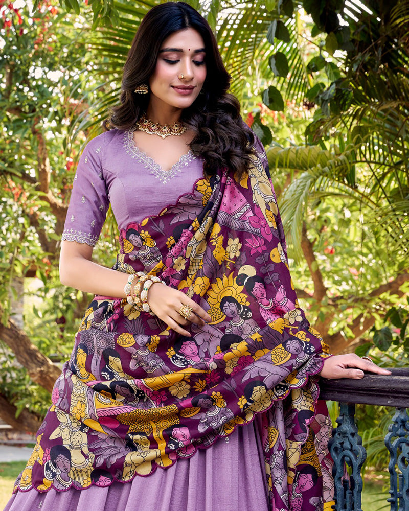 Designer Lavender Color Vichitra Silk Embroidered Lehenga Choli