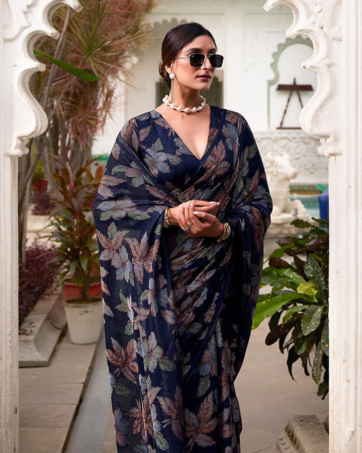 Navy Blue Color Lurex Brasso Viscose Saree