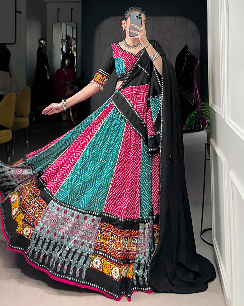 Sky And Pink Color Traditional Rayon Navratri Lehenga Choli