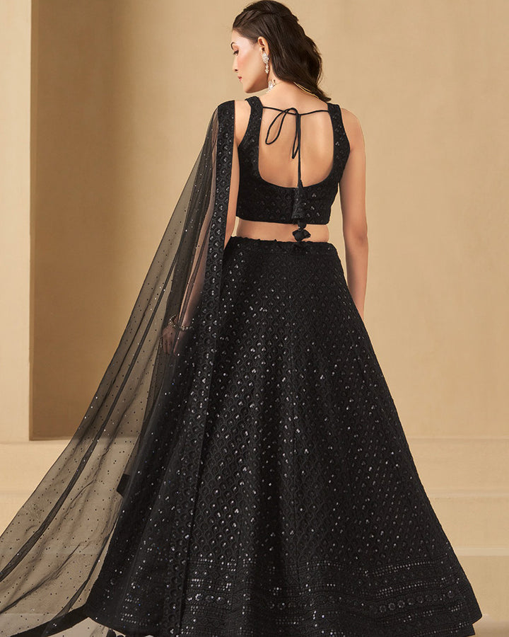 Designer black Color Georgette Embroidered Lehenga Choli
