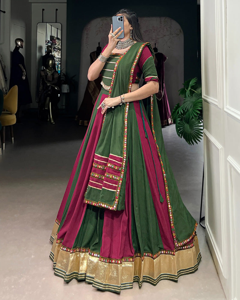 Navratri Special Designer Green & Magenta Color Rayon Choli