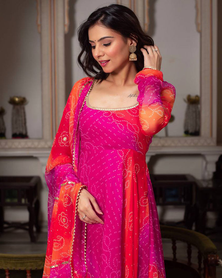 Multi Pink Color Georgette Digital Print Anarkali Suit