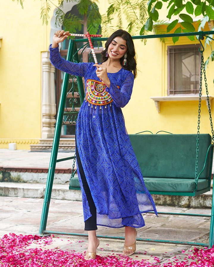 Elegant Blue Georgette Bandhani Print Kurti