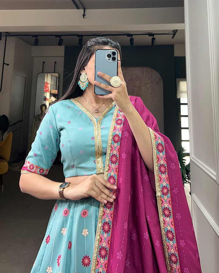 Sky Blue Color Vaishali silk Printed Lehenga Choli