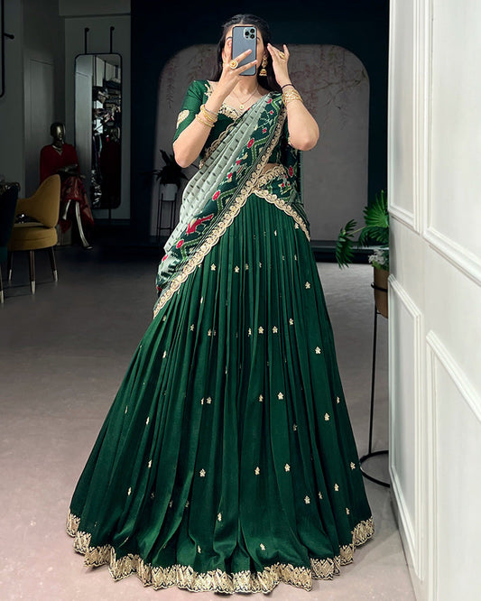 Premium Green Embroidered Vichitra Silk Lehenga Choli