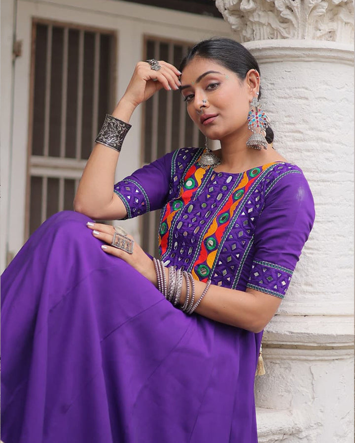 Vibrant Purple Color Ethnic Gamthi Work Navratri Gown