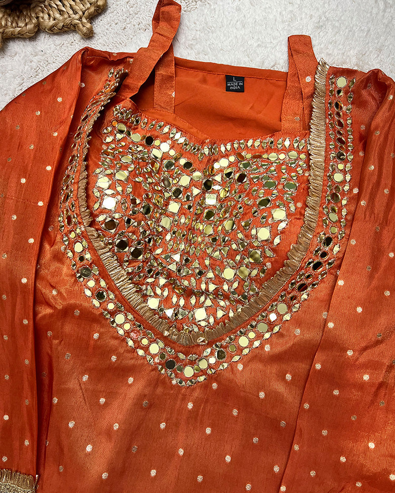 Orange Color Fendy Chiffon Embroidered Plazzo Suit