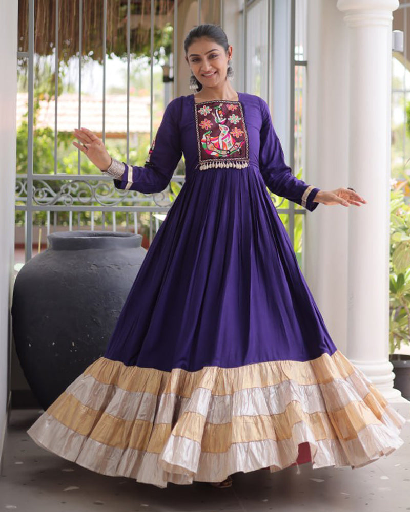 Three Color Rayon with Gamthi Work Navratri Gown