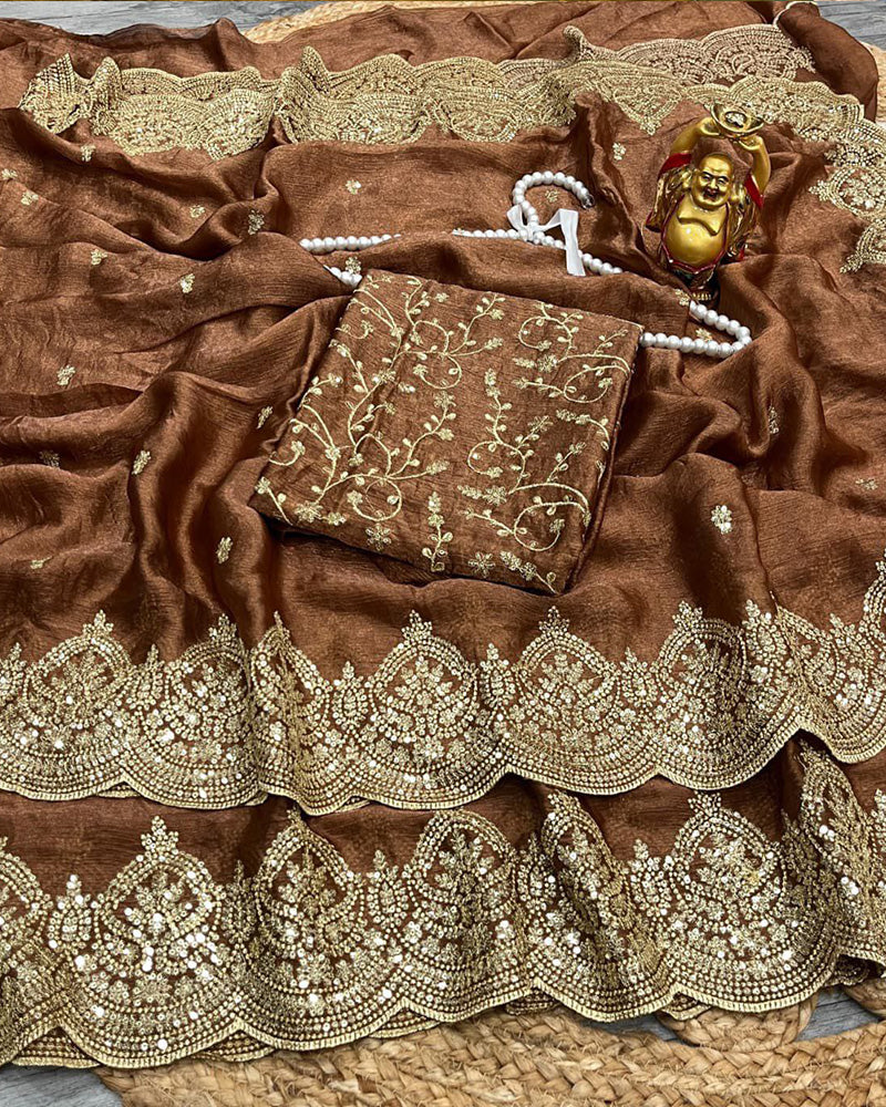 11 Color Fendi Chiffon Sequence Embroidered Saree