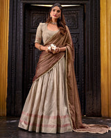 Cream Color Dupion Silk Zari Weaving Half Saree