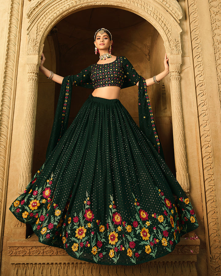 New Design Green Color Georgette Lehenga Choli