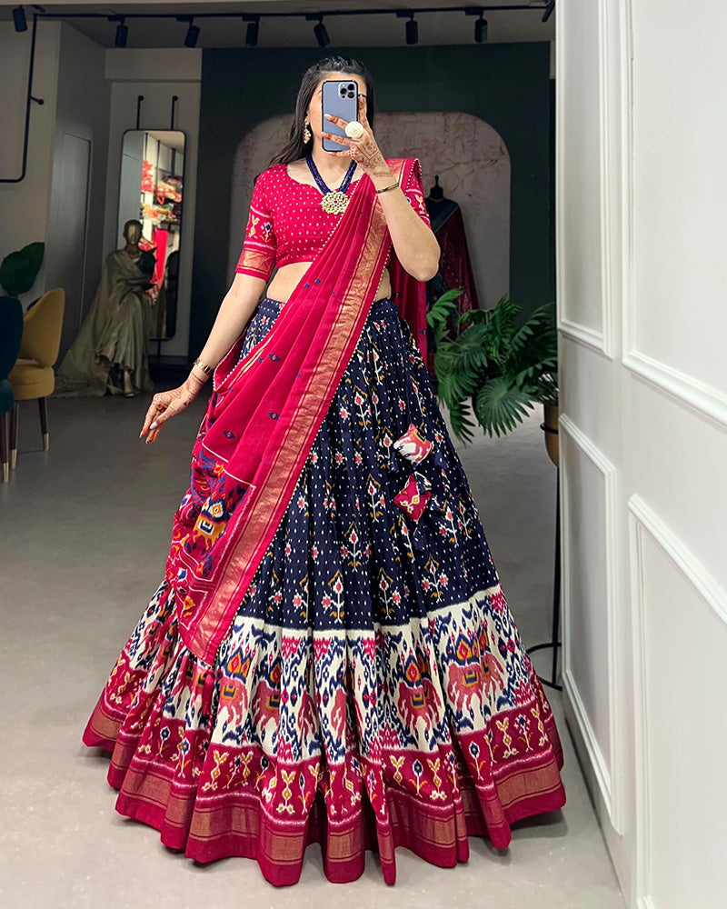 Navy Blue Color Tussar Silk Designer Lehenga Choli