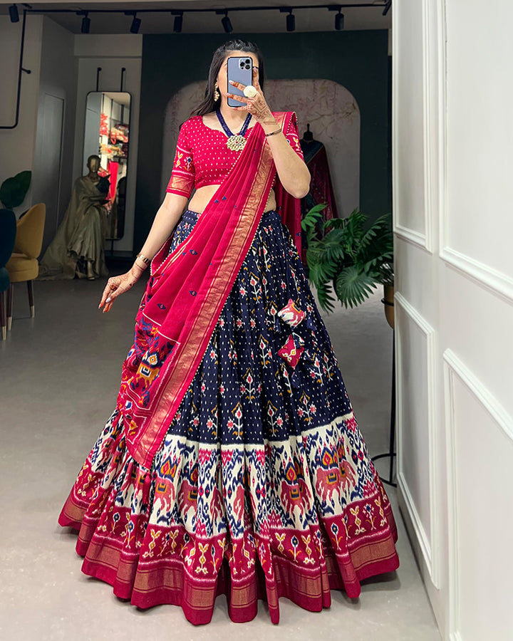 Navy Blue Color Tussar Silk Designer Lehenga Choli