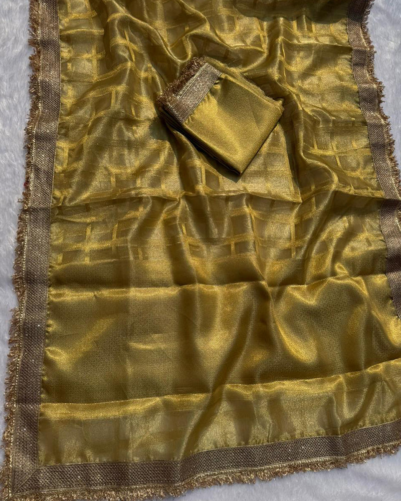 Golden Color Banarasi Gharchola Tissue Silk Saree