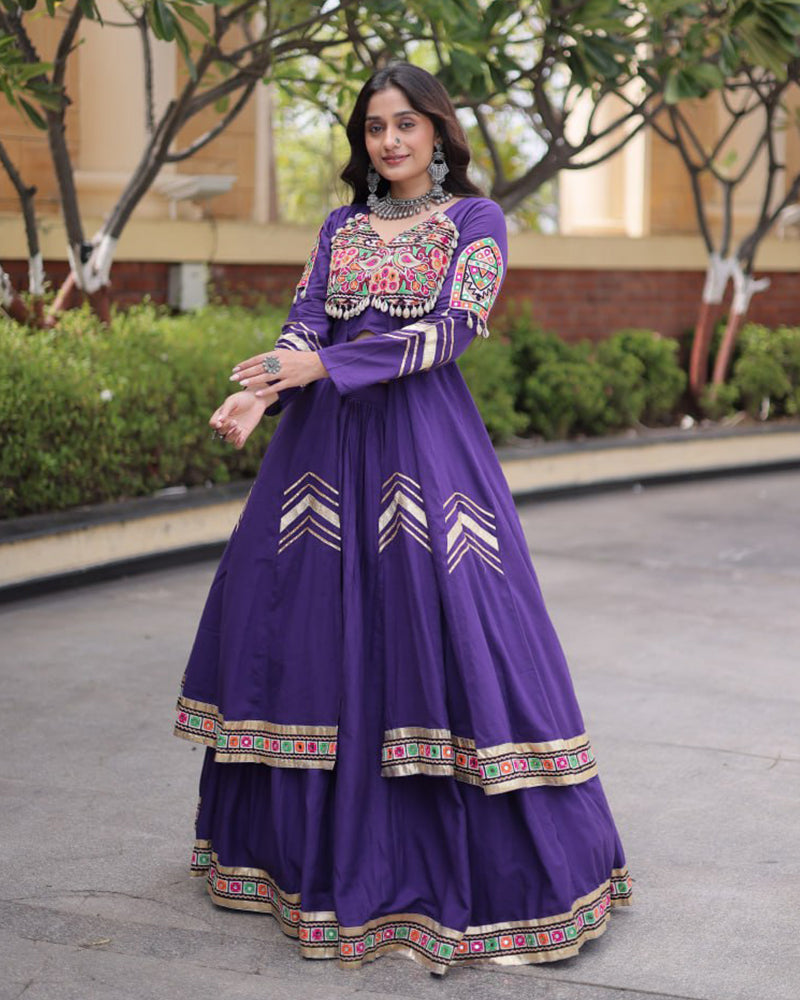 Four Color Traditional Kora Cotton Navratri Lehenga Choli