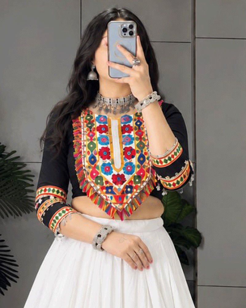 Four Color Rayon Cotton Navratri Lehenga Set