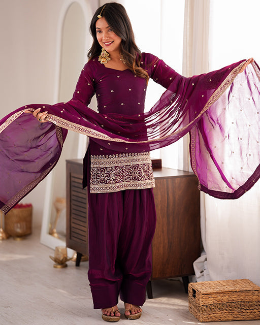 Wine Color Fendi Silk Embroidered Suit