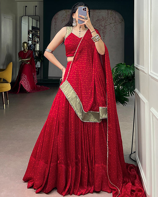 Red Color Satin Chiffon Navratri Lehenga Choli