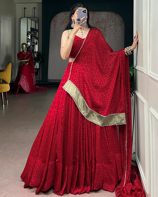 Red Color Satin Chiffon Navratri Lehenga Choli