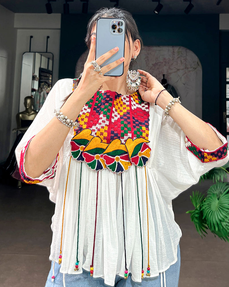 White Color Lightweight Navratri Tunic