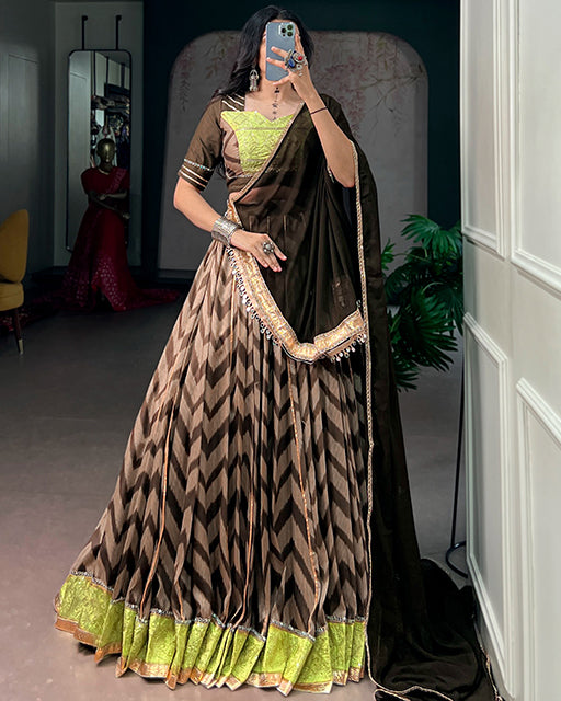 Deep Brown Color Tussar Silk Blend Vintage Navratri Lehenga Choli