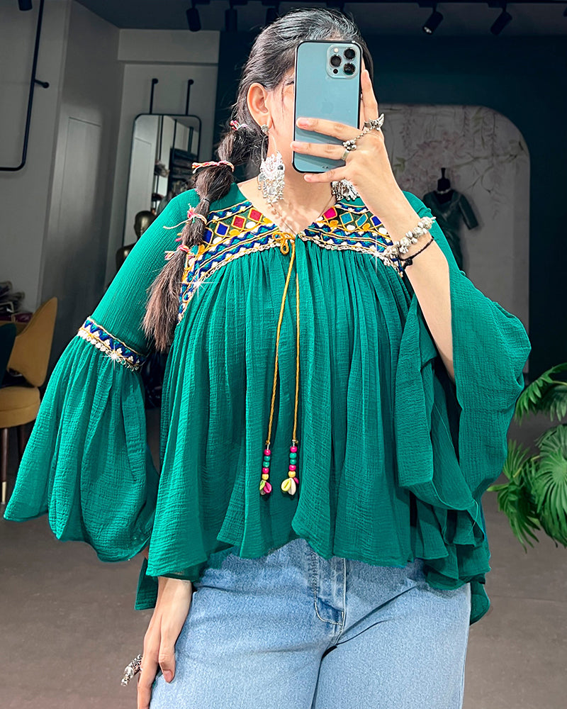 Teal Green Color Lightweight Navratri Tunic