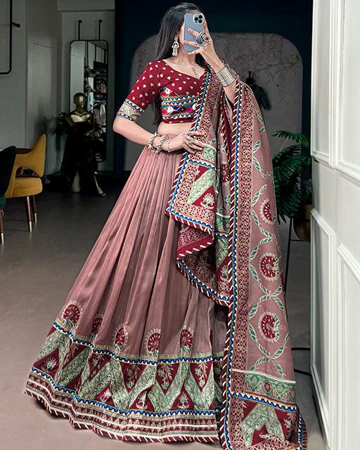 Maroon Color Tussar Silk Navratri Lehenga Choli