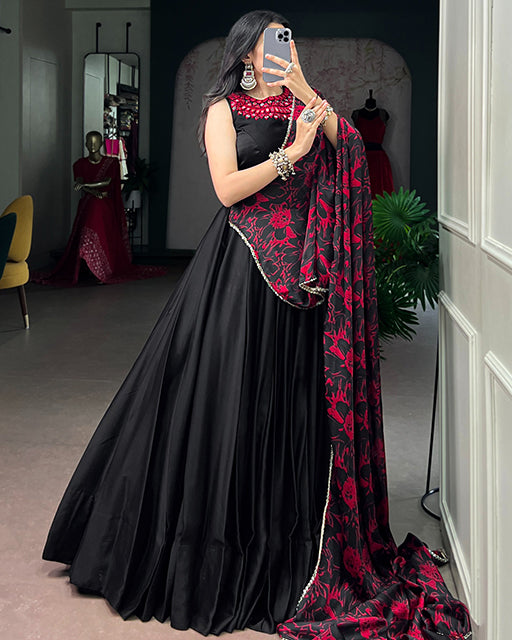 Elegant Black Color Monga Silk Navratri Lehenga Choli