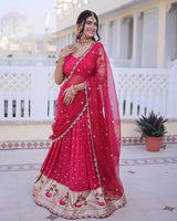 Pink Color Dola Silk Embroidered Lehenga Choli