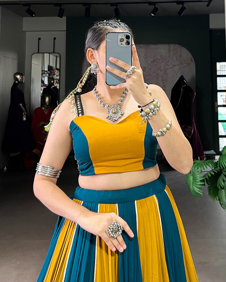 Mustard Color Rayon Gamthi Work Navratri Lehenga Choli (Copy