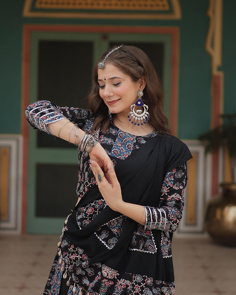Navratri Wear Black Color Rayon Printed Lehenga Choli