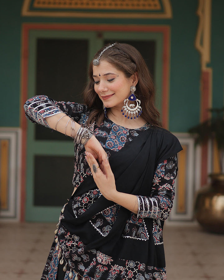 Navratri Wear Black Color Rayon Printed Lehenga Choli