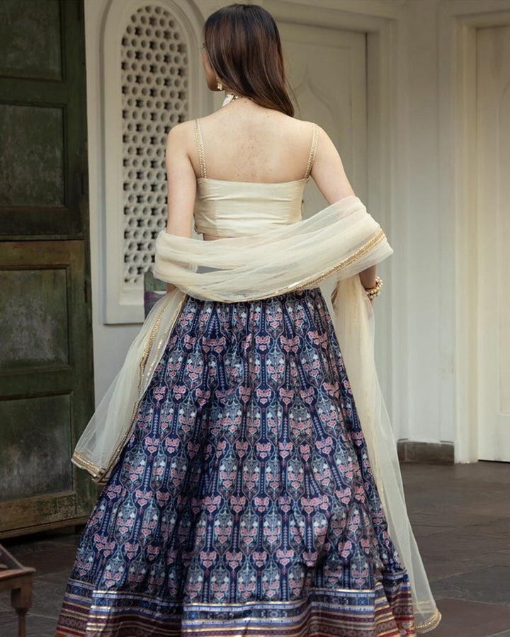 Blue Color Art Silk Printed Lehenga Choli