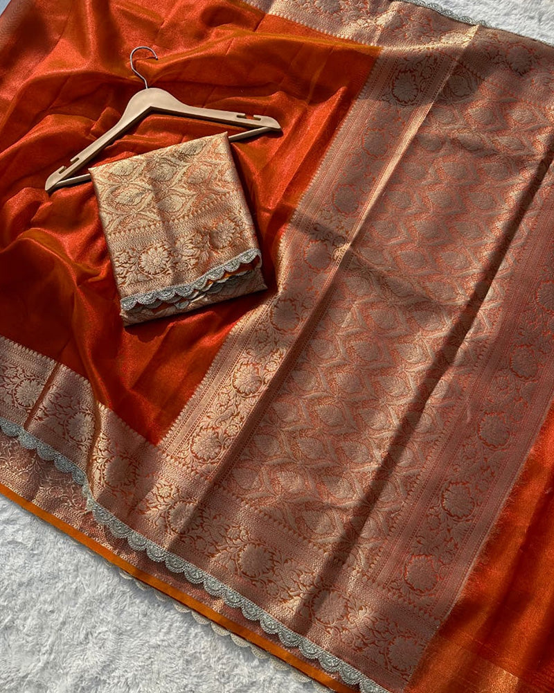 Orange Color Banarasi Tissue Saree