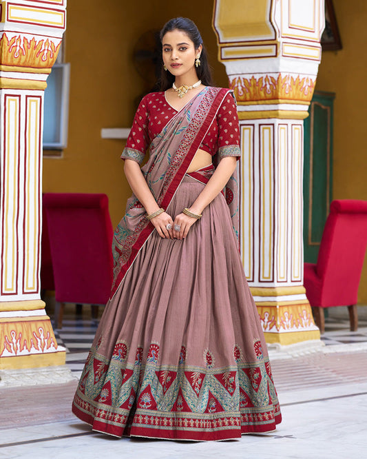Maroon Color Tasar Silk Printed Sparkle Lehenga Choli