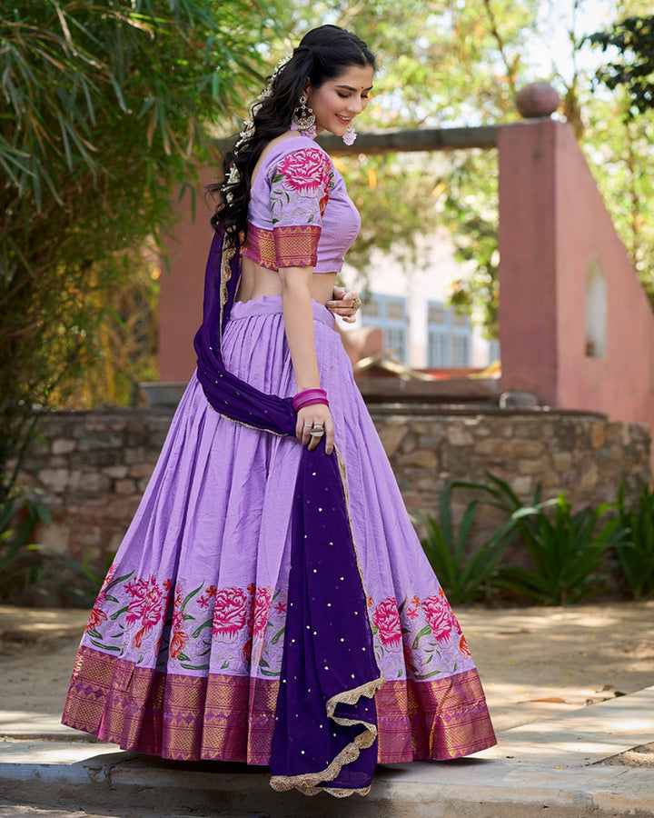 Designer Lavender Color Cotton Silk Lehenga Choli
