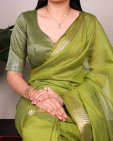 Olive Green Color Cotton Silk Zari Weaving Saree