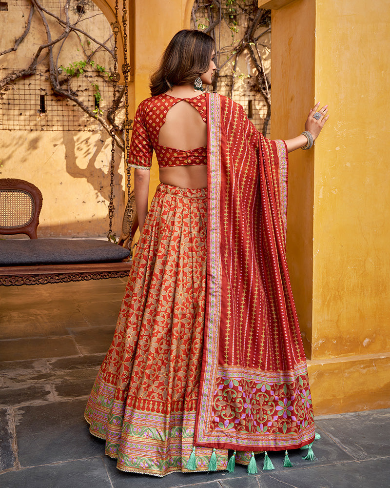 Rust Orange Color Tasar Silk Sparkle Lehenga Choli