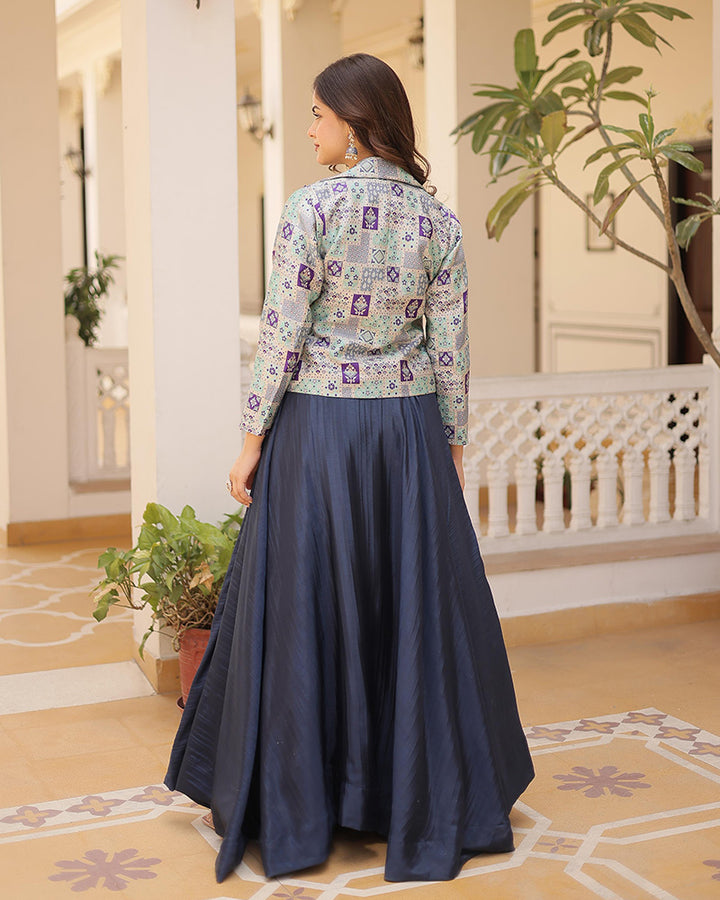Navy Blue Color Pure Chinon Wedding Lehenga Choli
