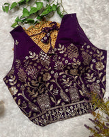 Purple Color Vichitra Silk Embroidered Blouse