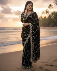 Purple Color Space Silk Embroidered Saree