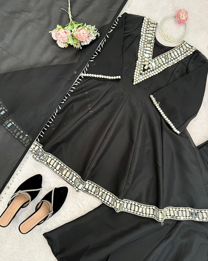 Black Color Viscose Cosmos Plazzo Suit