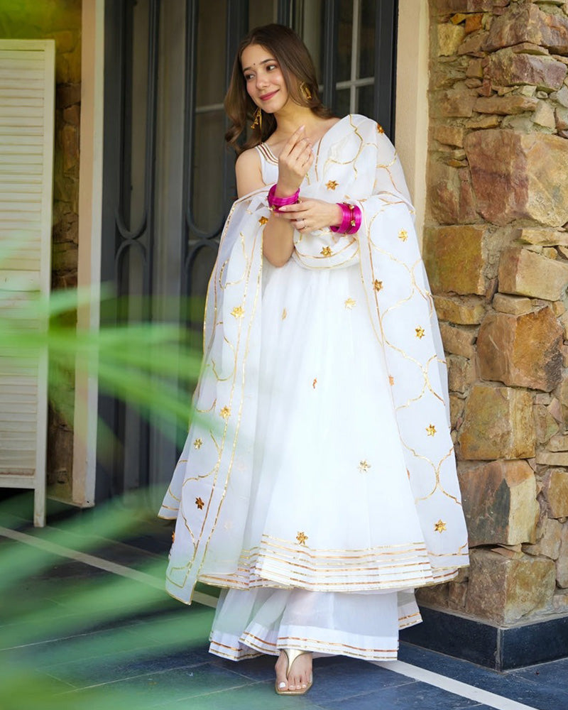 White Color Faux Georgette Embroidered Sharara Suit