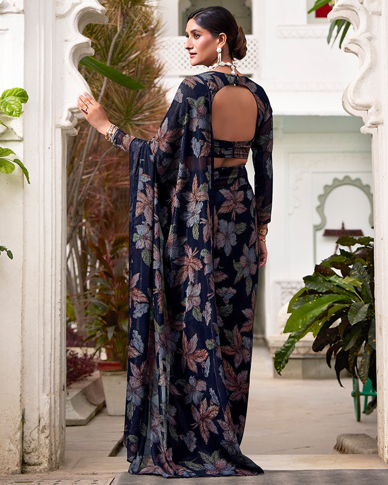 Navy Blue Color Lurex Brasso Viscose Saree