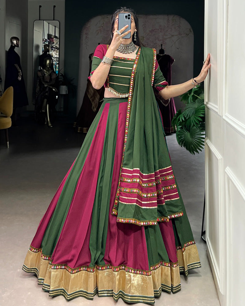 Navratri Special Designer Green & Magenta Color Rayon Choli