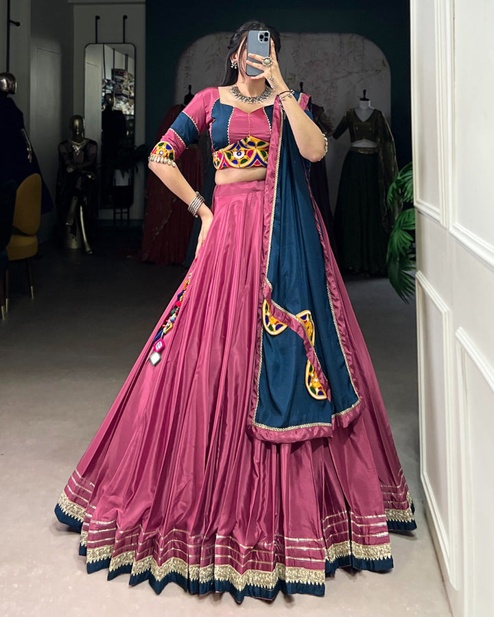 Charming Pink and Navy Blue Silk Crape Lehenga Choli With Traditional Touch